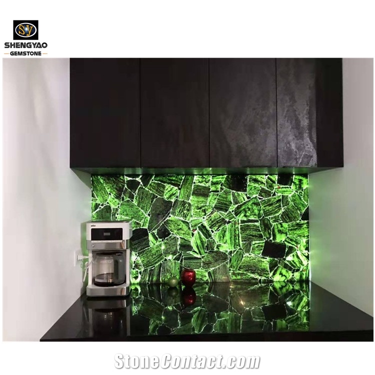 Kitchen Wall Decorating with Green Malachite Gem Stone