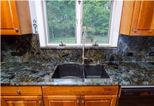 Labradorite Semiprecious Stone with Gold Kitchen Countertops