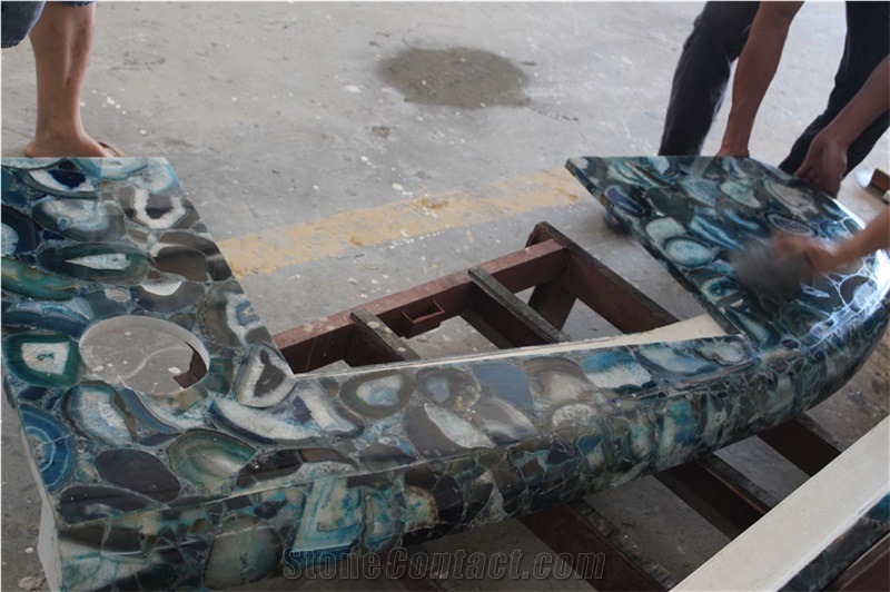 Light Blue Agate Stone Bar Counter Top