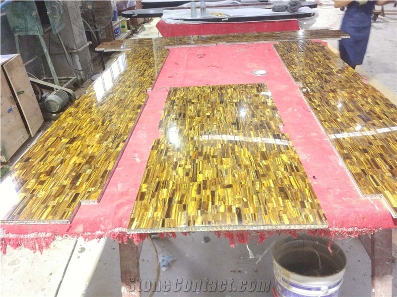 Natural Gold Tiger Eye Slab Tile, Semiprecious Stone Slab