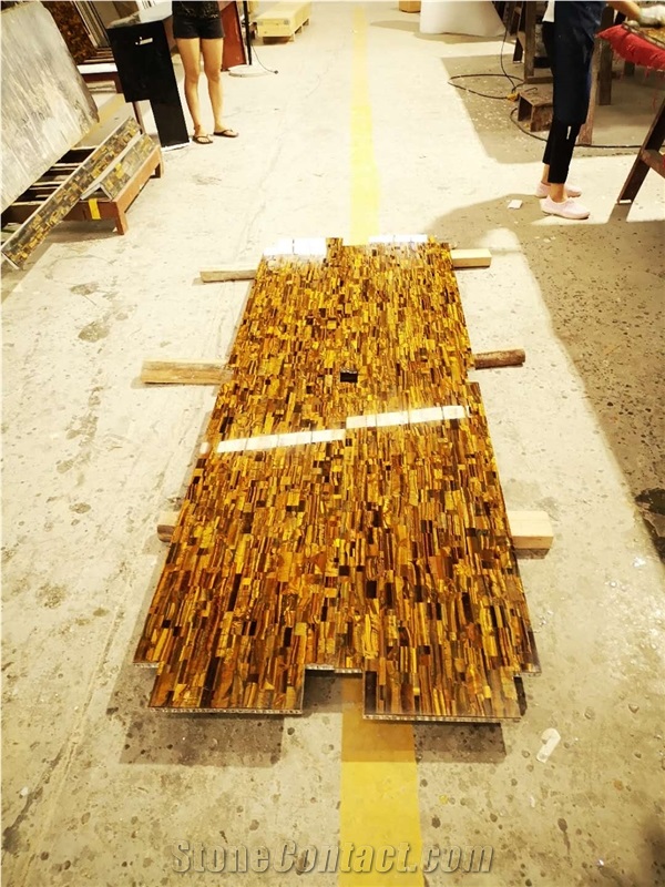 Natural Gold Tiger Eye Slab Tile, Semiprecious Stone Slab