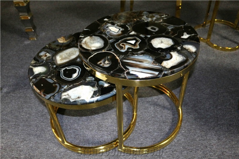 Natural Agate Black Jasper Stone Table Top