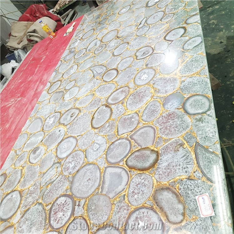 Natural Blue Agate Tile Semi Precious Stone Slab