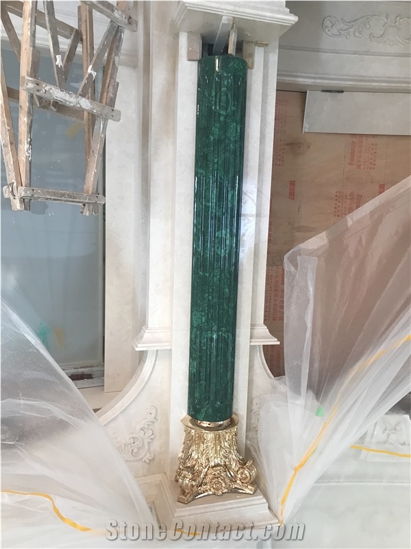 Natural Green Malachite Gem Stone Column