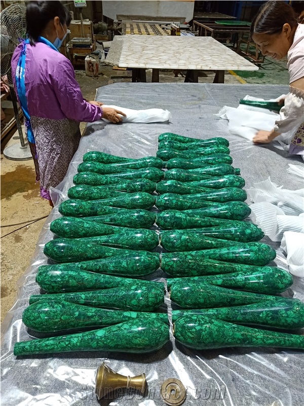Natural Green Malachite Gem Stone Column