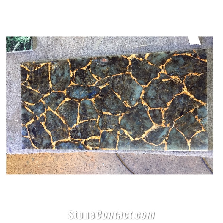 Natural Luxury Labradorite Blue Bathroom Design