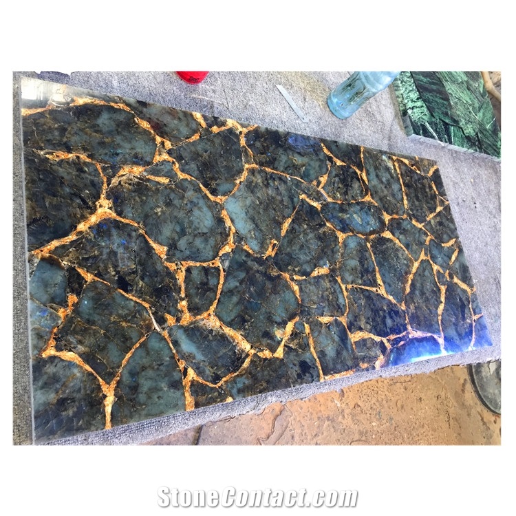 Natural Luxury Labradorite Blue Bathroom Design