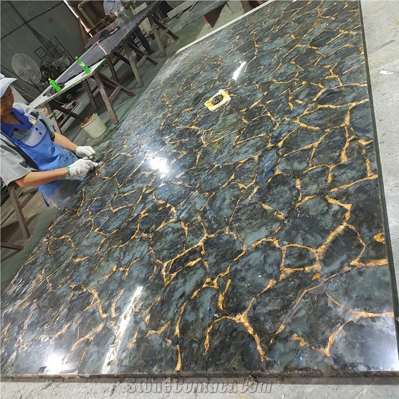 Natural Luxury Labradorite Blue Bathroom Design