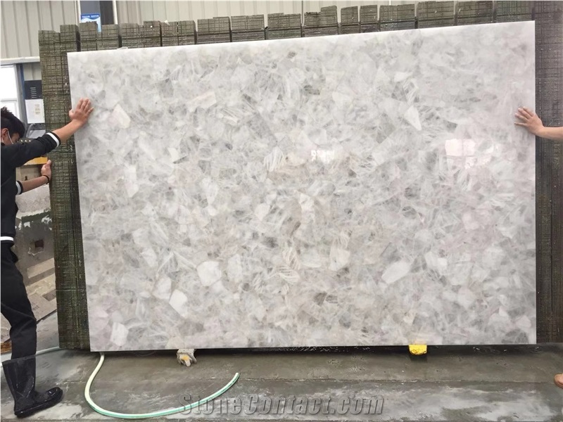 Quartz White Crystal Semiprecious Stone Slabs