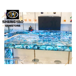 Semi Precious Stone-Gemstone Slab Blue Agate Kitchen Top