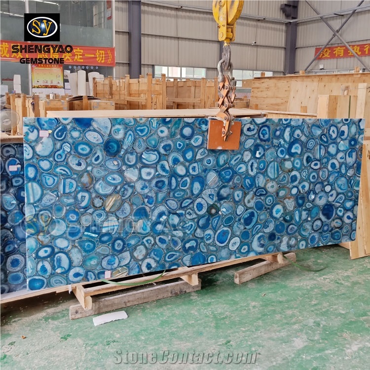 Size 1220X2440mm Blue Agate Semiprecious Stone Big Slab