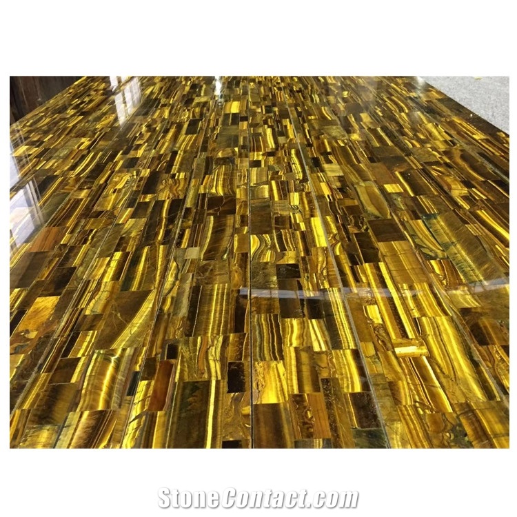 Tiger Eye Semiprecious Stone Panels Used for Wall