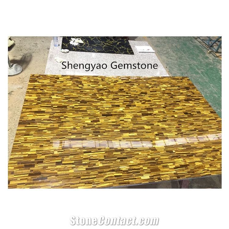 Tiger Eye Semiprecious Stone Panels Used for Wall