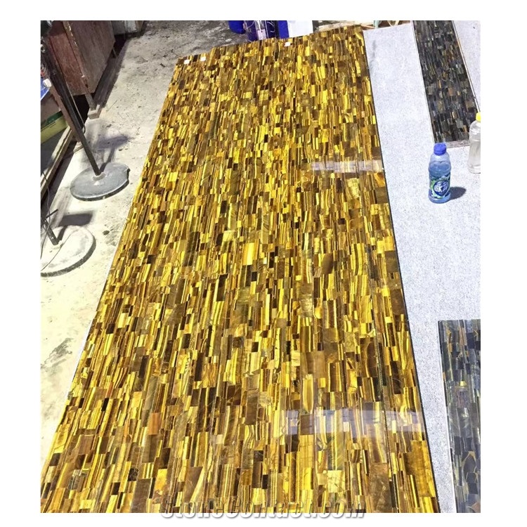 Tiger Eye Semiprecious Stone Panels Used for Wall