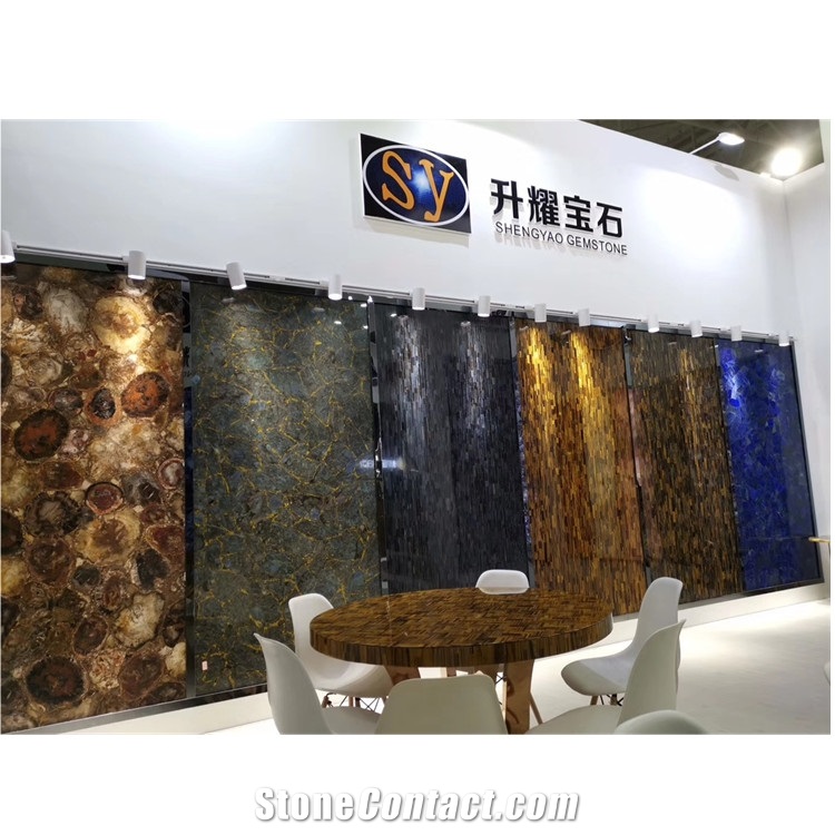 Tiger Eye Semiprecious Stone Panels Used for Wall