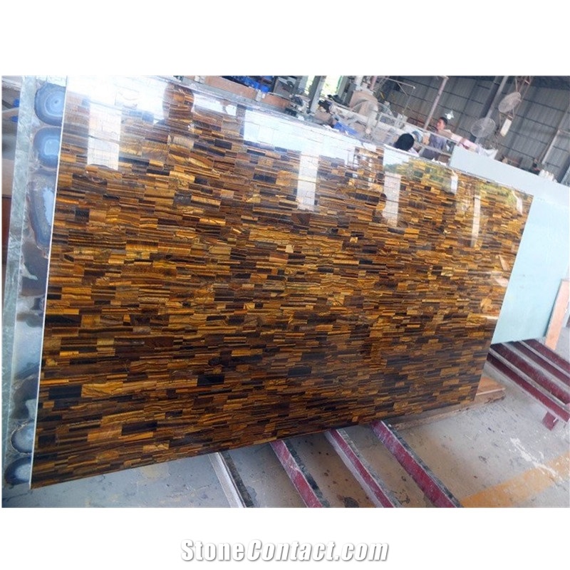 Tiger Eye Semiprecious Stone Panels Used for Wall