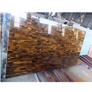 Tiger Eye Semiprecious Stone Panels Used for Wall