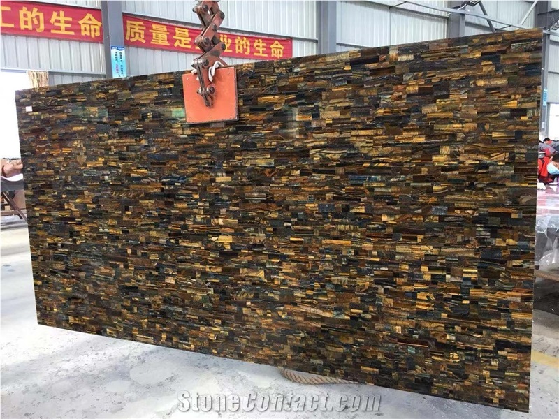 Tiger Eye Semiprecious Stone Panels Used for Wall