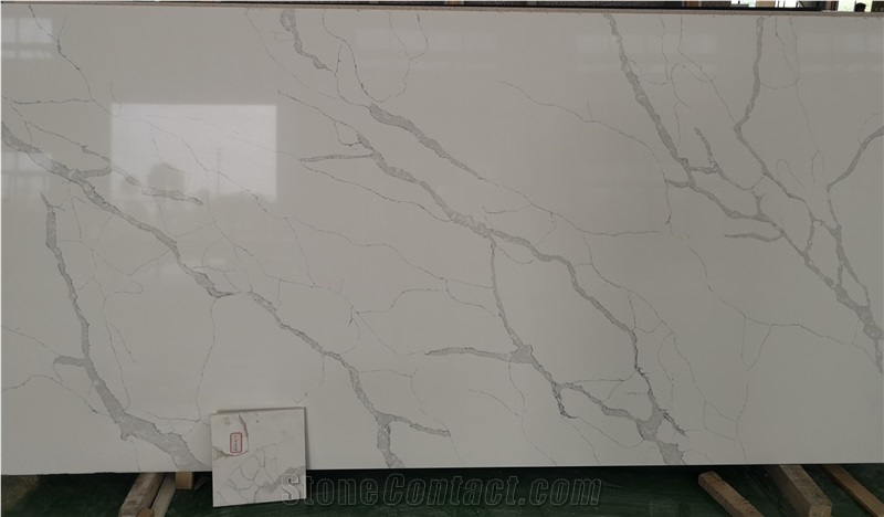 White-Polished Carrara Quartz Slabs