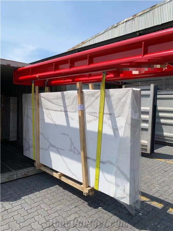 White-Polished Carrara Quartz Slabs
