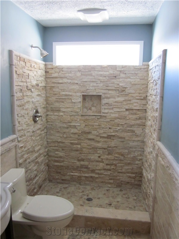 Ledge Stone Bathroom Design, Shower Design