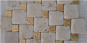 Travertine+Meatl Mix Stone Mosaic