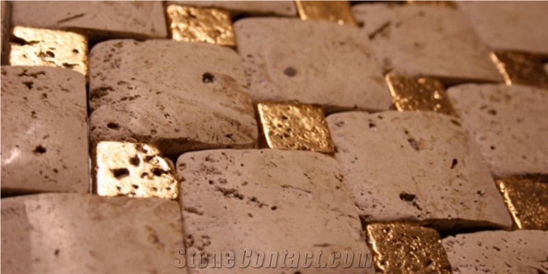 Travertine+Meatl Mix Stone Mosaic