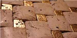 Travertine+Meatl Mix Stone Mosaic