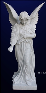 Garden White Marble Banana Leaf Angel Statue