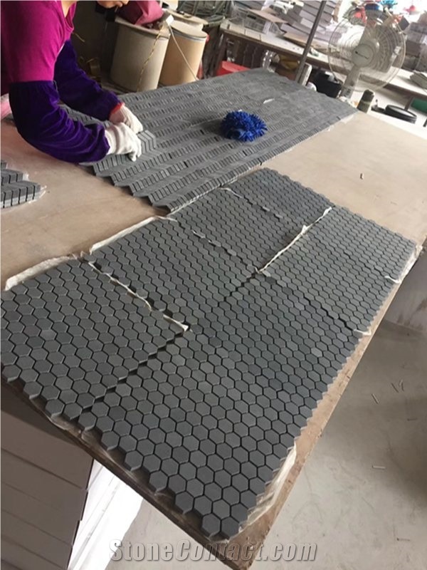 Andesite Stone Hexagon Pattern Mosaic Panel Tiles