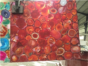 Back Lighting Red Semiprecious Composite Agate