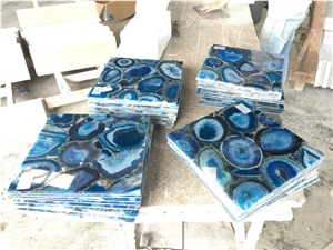 Backlit Blue Agate Semiprecious Bathroom Wall Tile