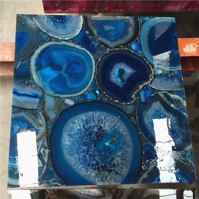 Backlit Blue Agate Semiprecious Bathroom Wall Tile