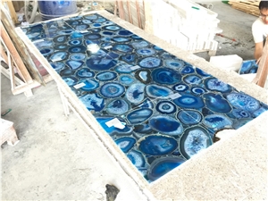 Backlit Blue Agate Semiprecious Bathroom Wall Tile
