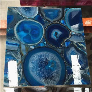 Backlit Blue Semiprecious Stone Agate Wall Tile