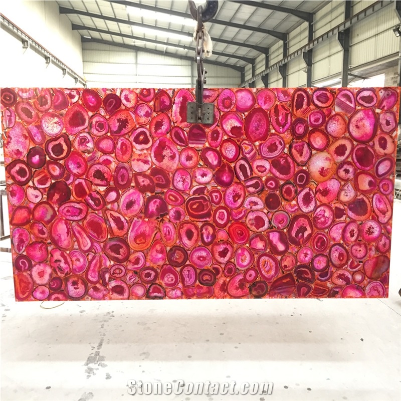 Backlit Pink Agate Stone Slabs for Bathroom Tiles