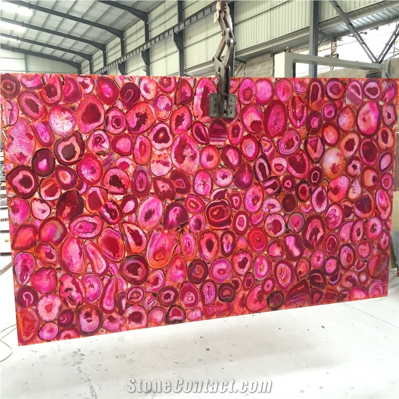 Backlit Pink Agate Stone Slabs for Bathroom Tiles