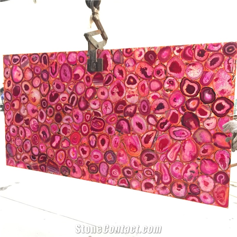 Backlit Pink Agate Stone Slabs for Bathroom Tiles
