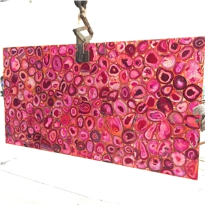 Backlit Pink Agate Stone Slabs for Bathroom Tiles