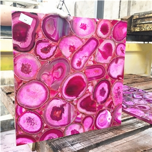 Backlit Red Semiprecious Agate Stone Wall Tile
