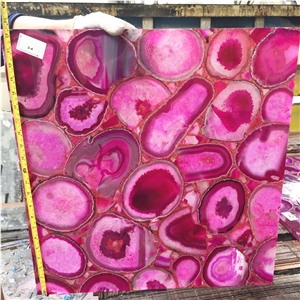 Backlit Red Semiprecious Agate Stone Wall Tile