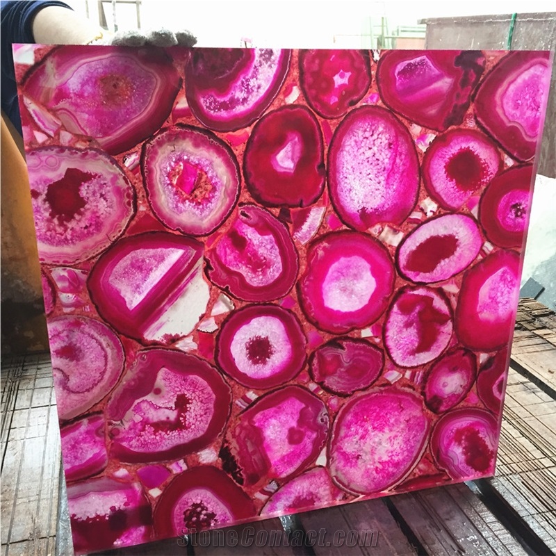 Backlit Red Semiprecious Agate Stone Wall Tile