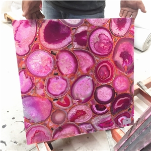 Backlit Red Semiprecious Agate Stone Wall Tile