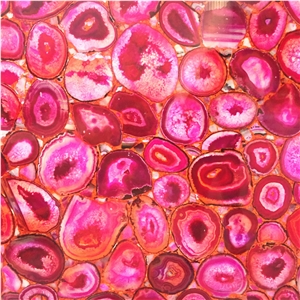 Backlit Red Semiprecious Agate Stone Wall Tile