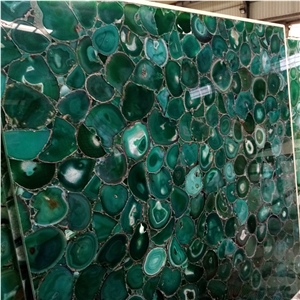 Dark Green Semiprecious Composite Agate Stone Slab