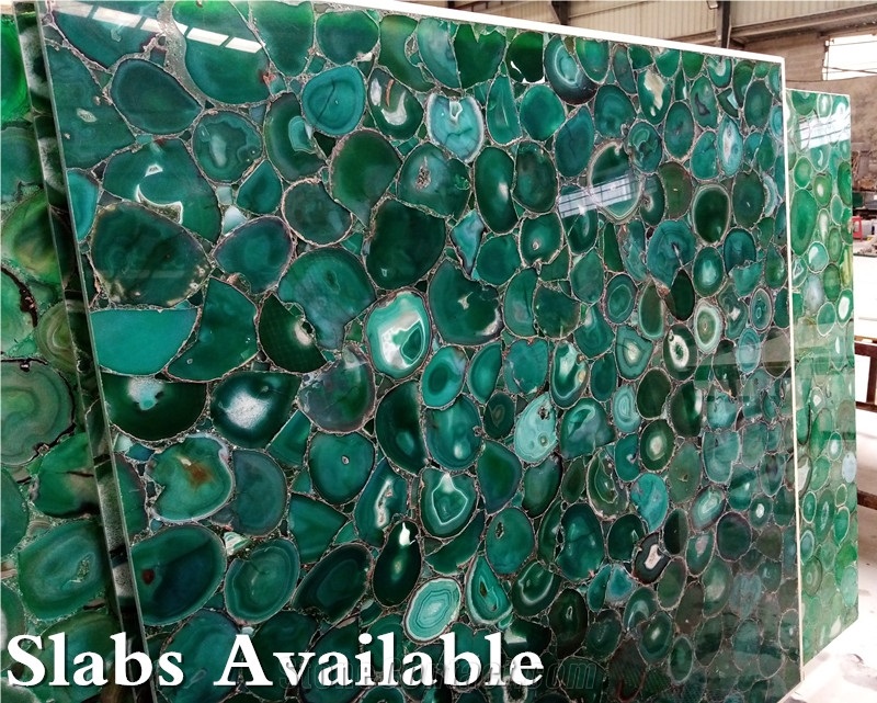 Dark Green Semiprecious Composite Agate Stone Slab