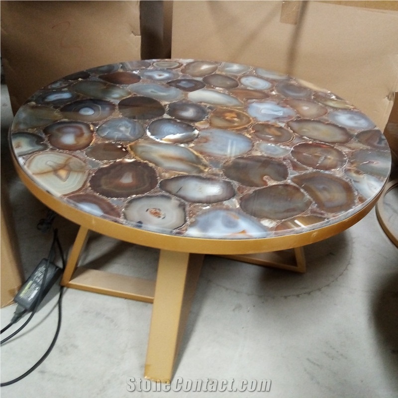 Natural Blue Agate Furniture Dining Round Table