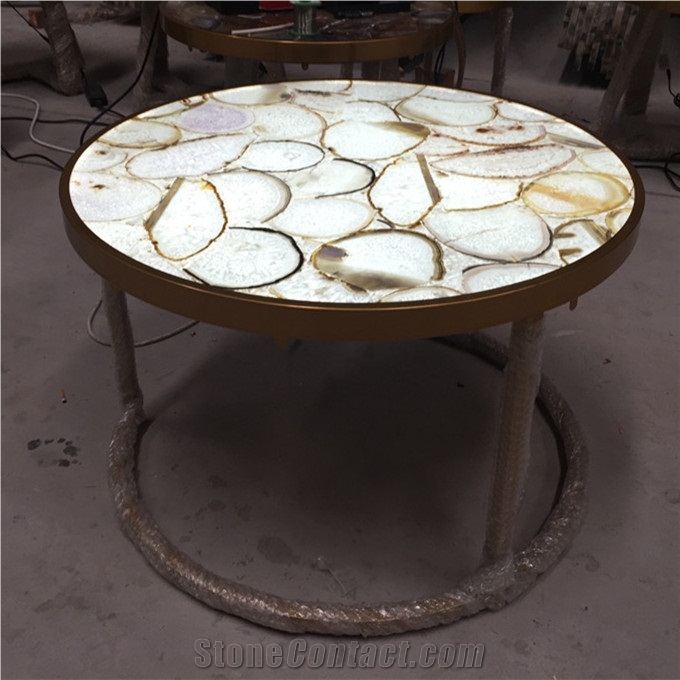 Natural Blue Agate Furniture Dining Round Table
