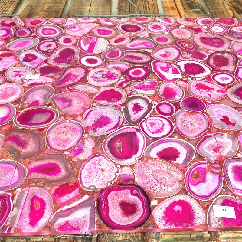 Pink Agate Semiprecious Stone Bathroom Tile Design