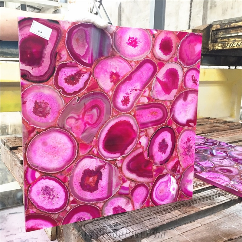 Pink Agate Semiprecious Stone Bathroom Tile Design